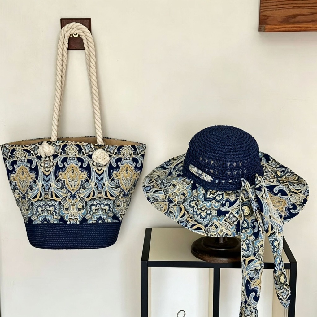 Bucket Hat Straw - Conjunto de Sombrero de Paja Boho
